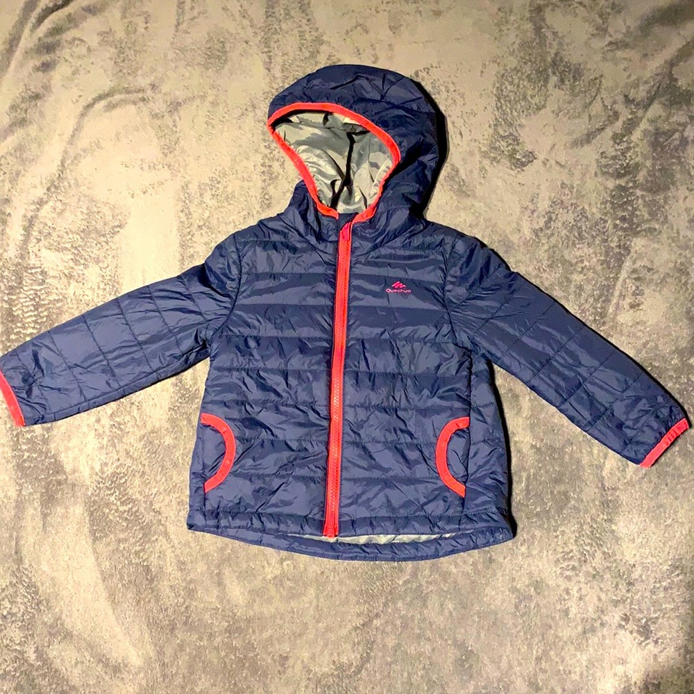 Quechua packable lightweight down jacket - navy & pink - size 3T